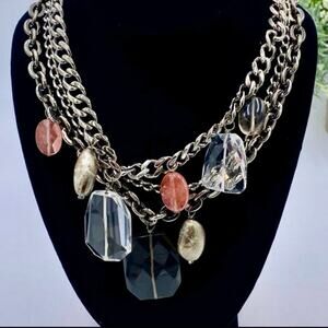 A.V. Max Multi Strand Antique Gold Orange Black‎ Chain Glass Statement Necklace
